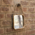Square mirror with wooden frame and rope hanger