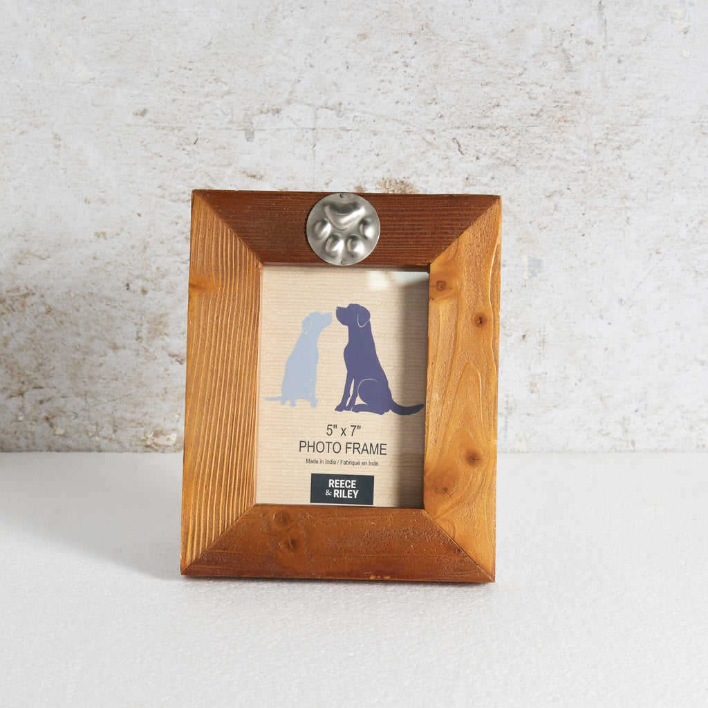 Wooden photo frame with a silver paw detailing