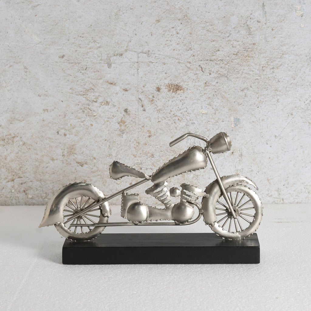 Iron motor bike with mango wood black base