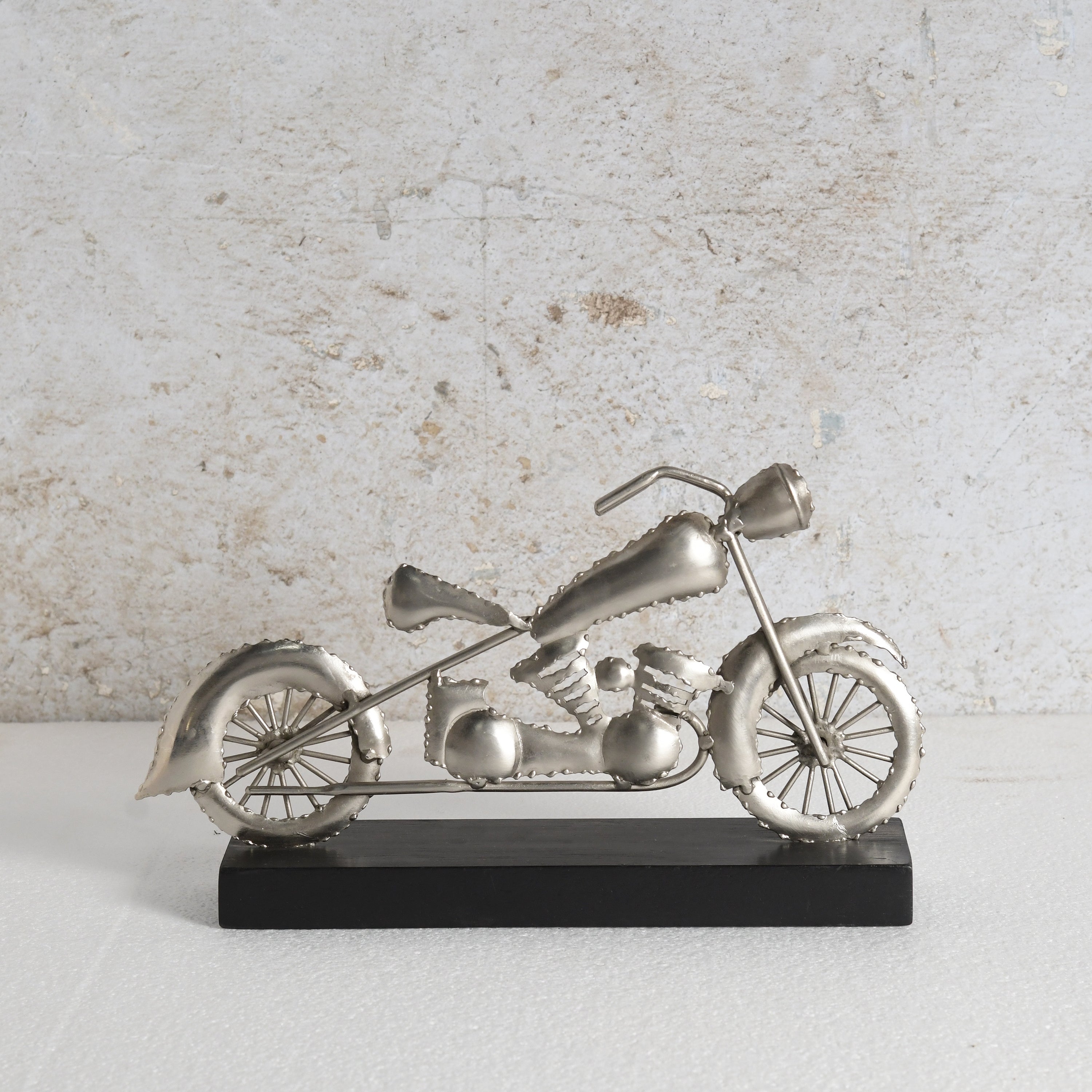 Iron motor bike with mango wood black base