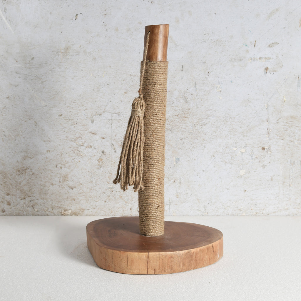 Wooden cat scratch post with sisal rope