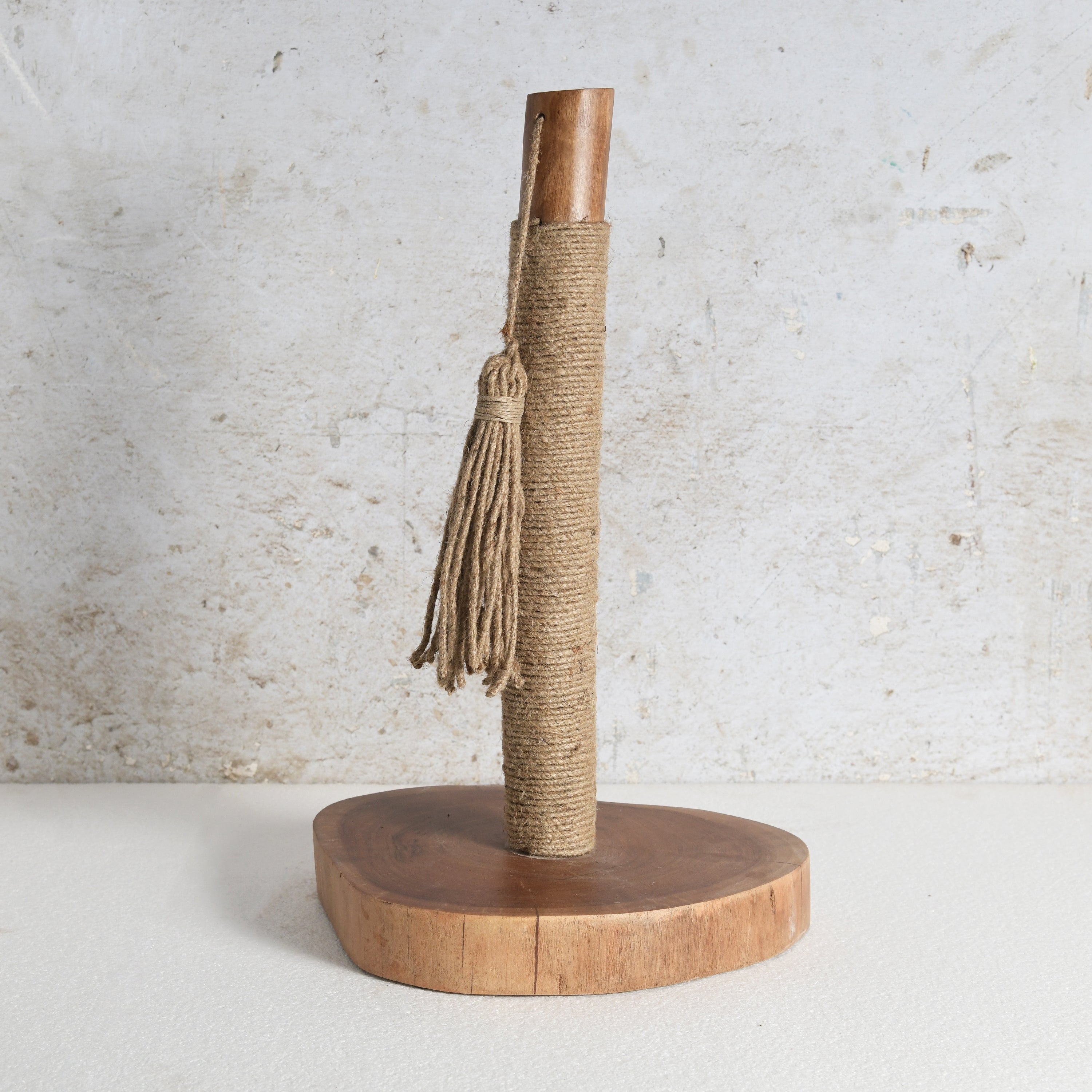Wooden cat scratch post with sisal rope