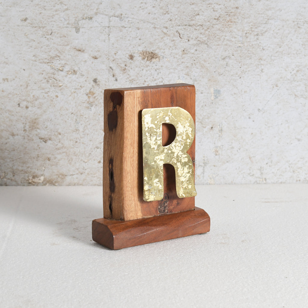 Decorative letter 'R' on a Acacia wood stand 