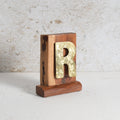 Decorative letter 'R' on a Acacia wood stand 