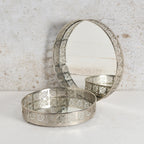 Set of 2 round mirror, with iron frame. Could also be used as tray.
