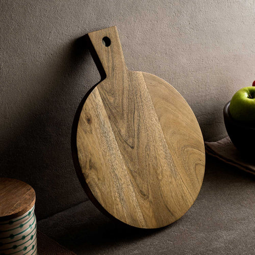 Acacia wood round chopping board with handle